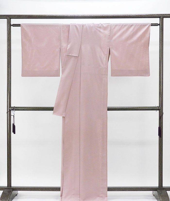 夏物 絽色無地 合繊 梅灰 身丈165.5cm 裄丈69.5cm 丸に橘 夏用 色無地