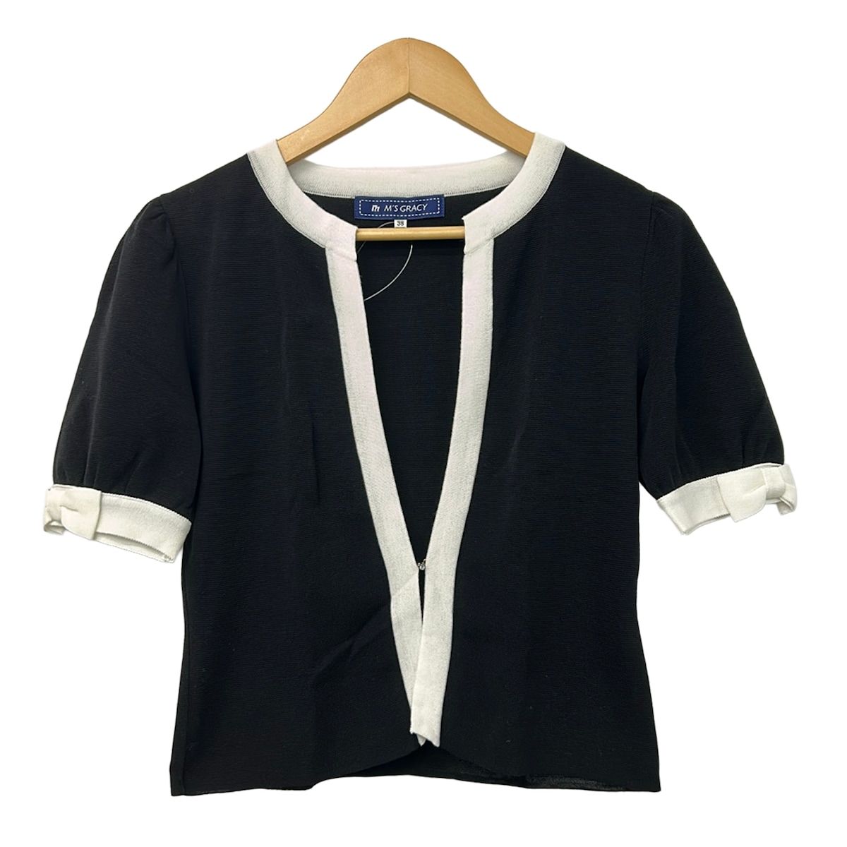 M'S GRACY(エムズグレイシー) カーディガン サイズ38 M レディース美品 - 黒×白 半袖/リボン
