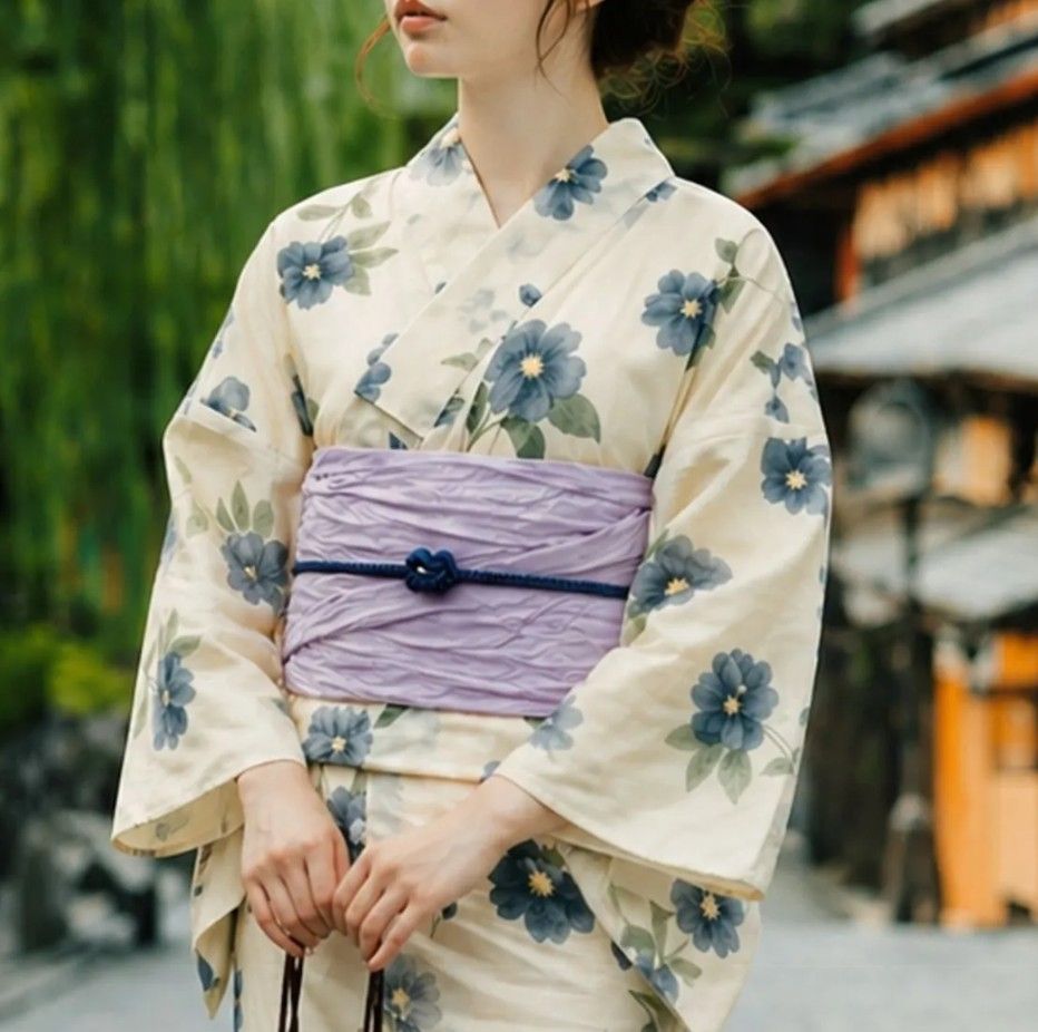 水彩小花ネイビー 【F】簡単！1人で着れる 綿 浴衣 レディース セパレート 浴衣 3点セット 二部式 浴衣+帯 セパレート浴衣 花火大会 夏祭り 盆踊り フリーサイズ ワンピース浴衣 は下のこのショップの商品をすべて見るよりご覧ください