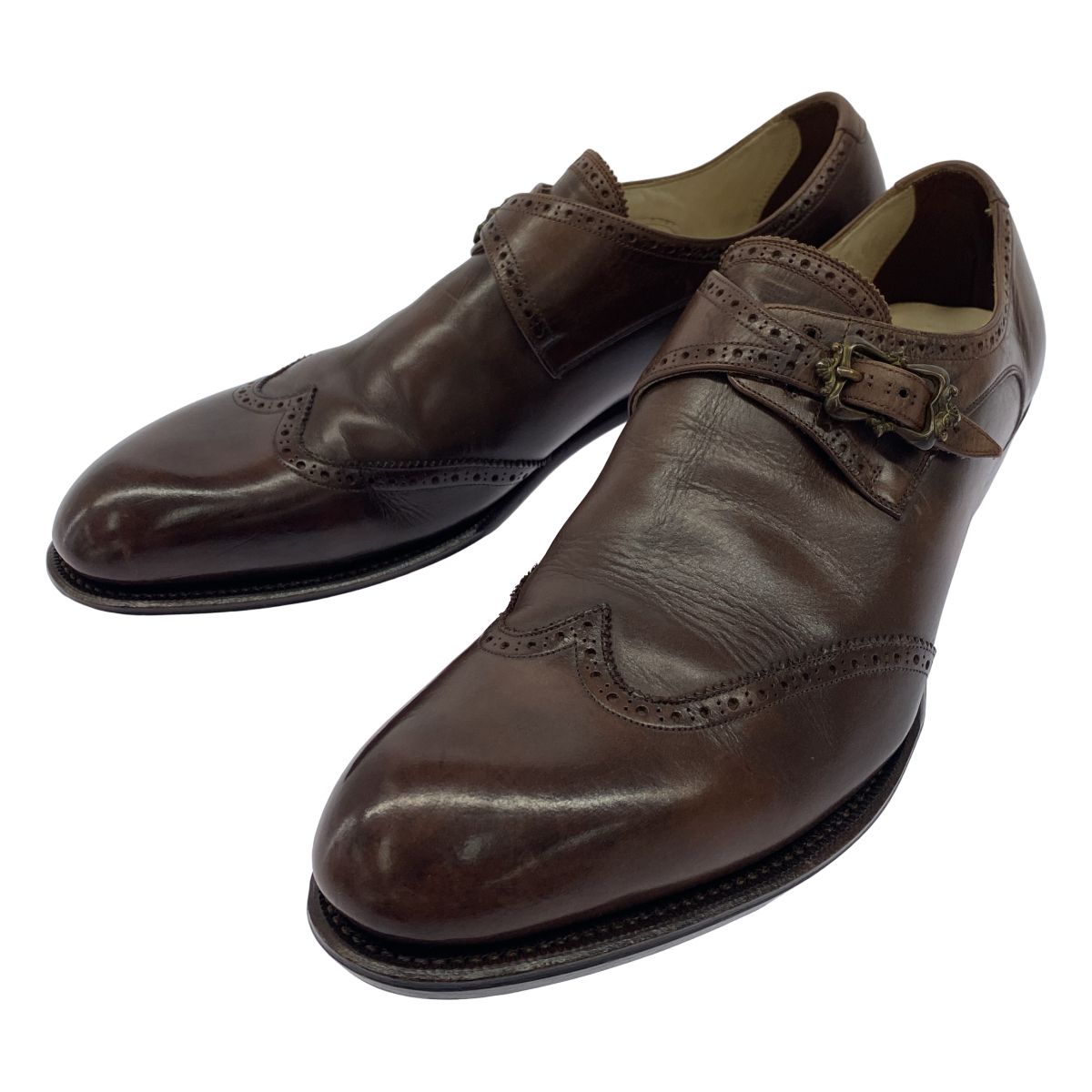 foot the coacher フットザコーチャー モンクストラップレザーメダリオンシューズ ブラウン 8 1/2