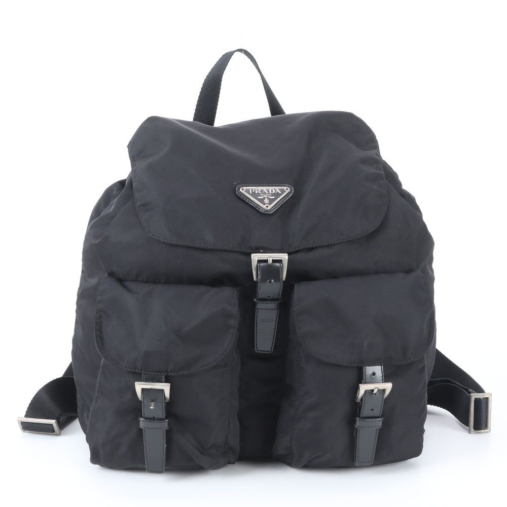 極美品 プラダ テスート ナイロン トライアングルロゴ レザー リュックサック バックパック バッグ 黒 レディース EGM EC16-1【中古】
