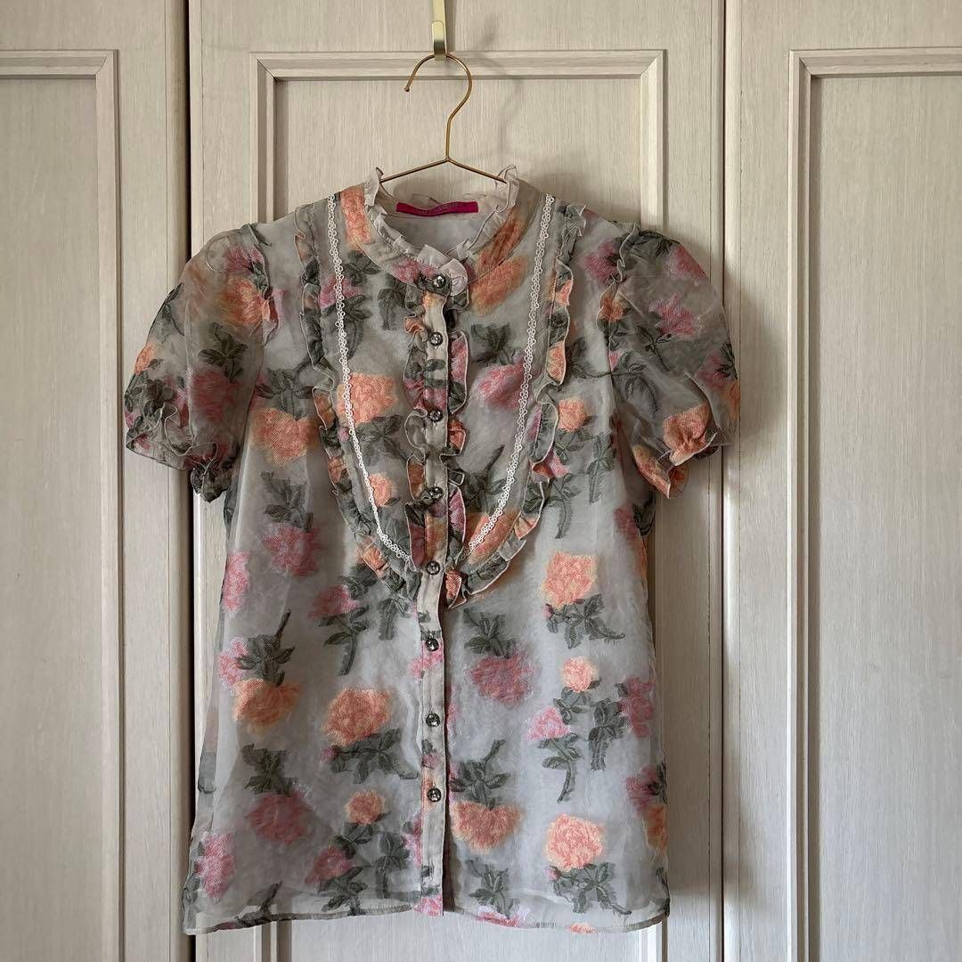 / ドーリーガール DOLLY GIRL ANNA SUI アナスイ Y2K ブラウス シャツ トップス レディース blouse shirt Tops ladies 花柄 総柄 半袖 フリル