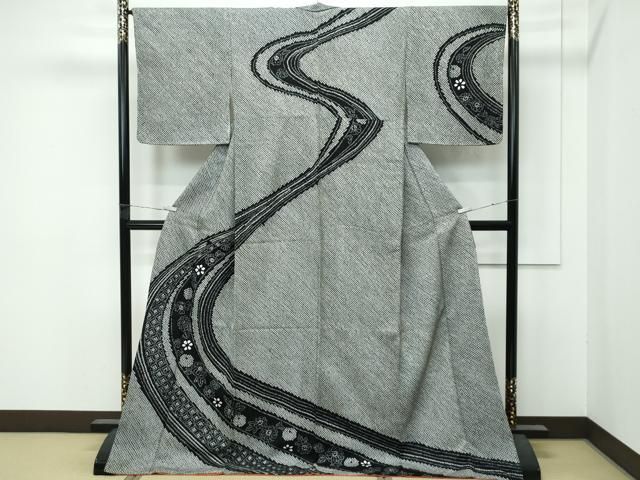 平和屋着物●極上　訪問着　総絞り　流水七宝花文　黒地　逸品　未使用　CZAA5732s6