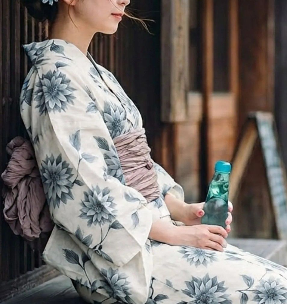 クラシック花ブルーグレー 【F】簡単！1人で着れる 綿 浴衣 レディース セパレート 浴衣 3点セット 二部式 浴衣+帯 セパレート浴衣 花火大会 夏祭り 盆踊り フリーサイズ ワンピース浴衣 は下のこのショップの商品をすべて見るよりご覧く