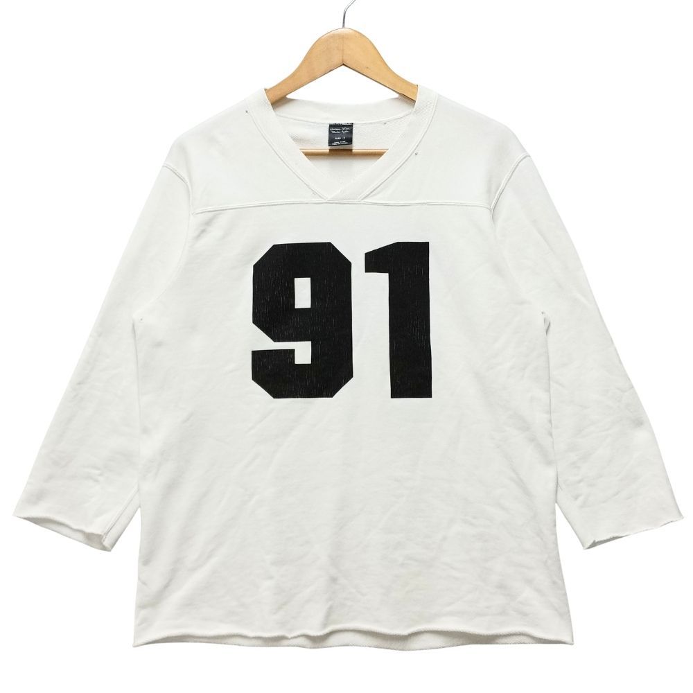 NUMBER(N)INE ナンバーナイン オリジナル ROSE 91 プリント 加工 Vネック スウェット カットソー ホワイト サイズ 3 正規品 / 41224
