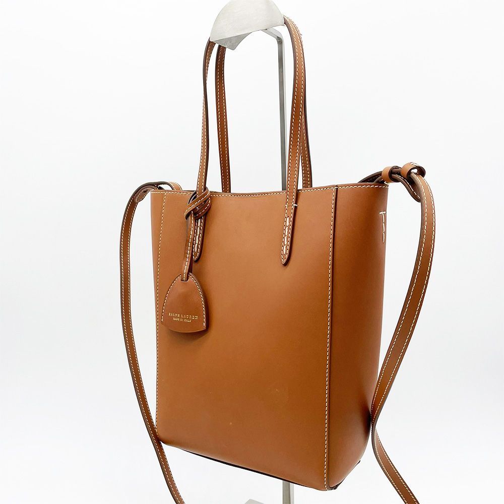 RALPH LAUREN ラルフローレン トートバッグ 2way レザー 縦長 ブラウン 斜め掛け イタリア製 肩掛け ショルダーバッグ 本革 レディース メンズ ビジネス カジュアル 保存袋付き