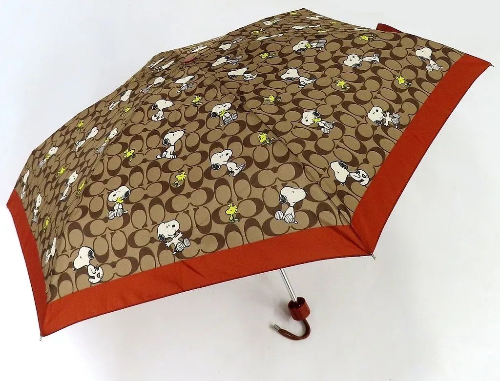 【中古】雨傘・折りたたみ傘・日傘 スヌーピー＆ウッドストック アンブレラ シグネチャー カーキマルチ 「PEANUTS(SNOOPY)×COACH(コーチ)」