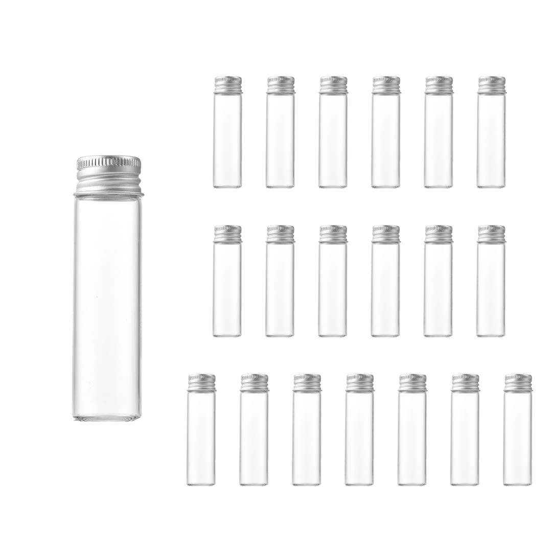 Charmoon 小瓶 透明 ガラス ミニボトル 蓋付き 密閉 小物 液体 保存 20個 セット (20ml, シルバー) (× 6)送料無料 b03add54