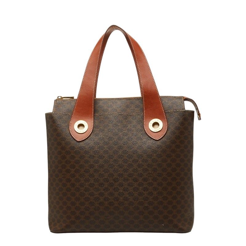 セリーヌ マカダム ロゴ ハンドバッグ ブラウン ゴールド金具 PVC レザー レディース CELINE【1-0262822】