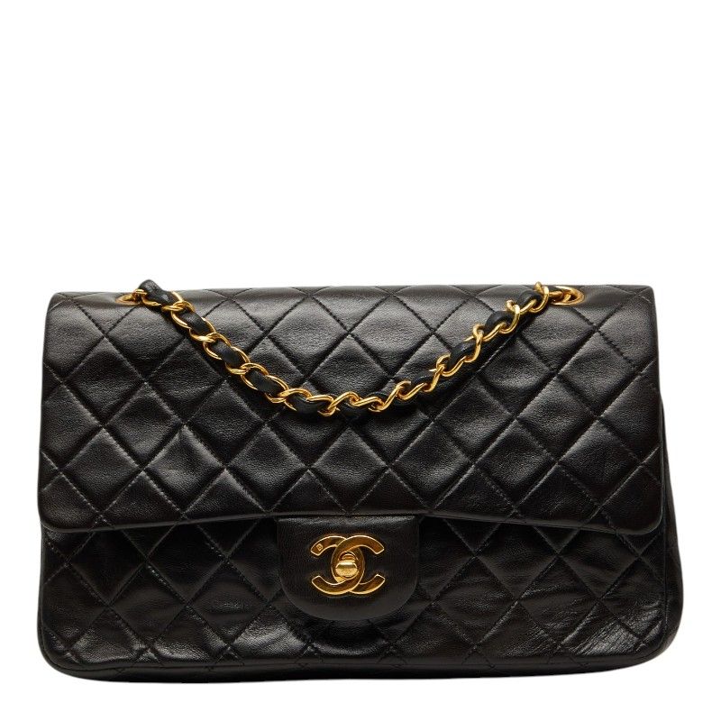シャネル マトラッセ25 ココマーク チェーン ショルダーバッグ Wフラップ ブラック ラムスキン レディース CHANEL【1-0267428】