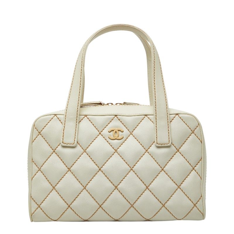 シャネル ワイルドステッチ ココマーク ハンドバッグ ホワイト レザー レディース CHANEL【1-0270854】