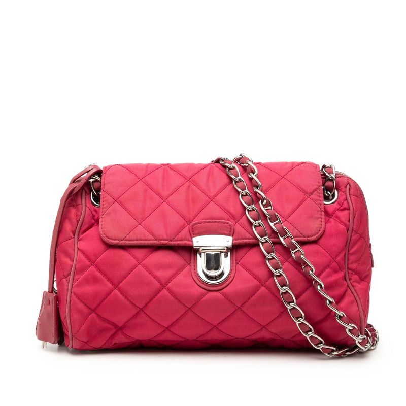 プラダ チェーン ショルダーバッグ レッド系 ナイロン レディース PRADA【1-0271987】