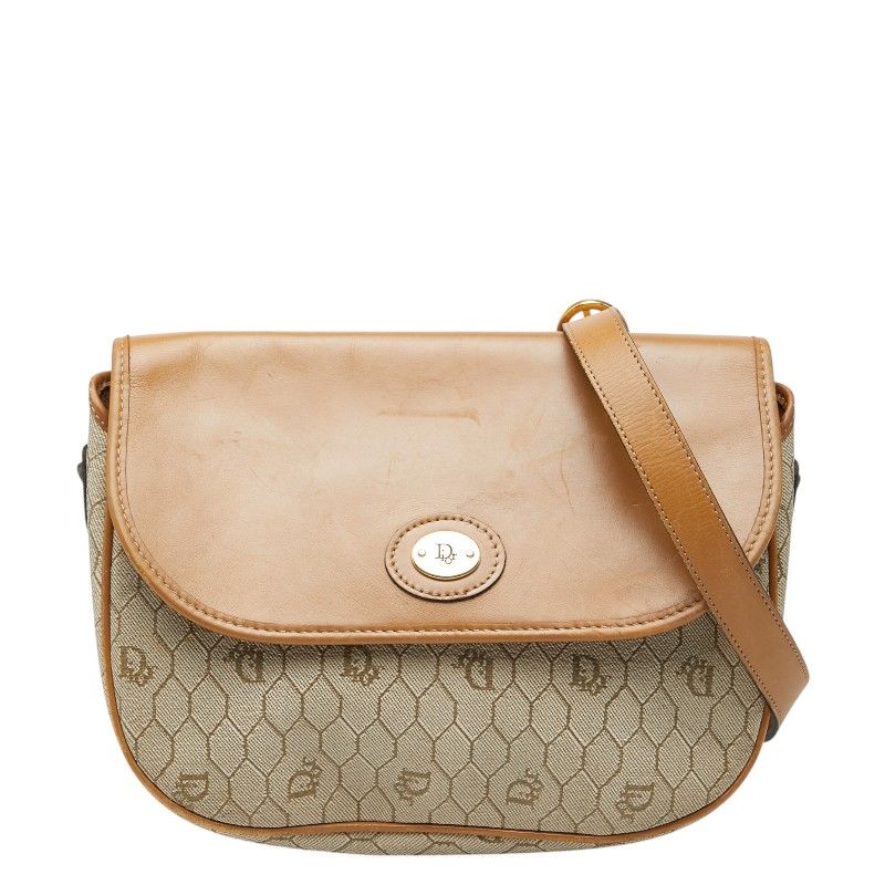 ディオール ハニカム 斜め掛け ショルダーバッグ ベージュ PVC レザー レディース Dior【1-0273346】