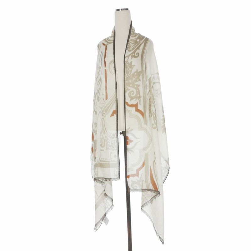 エトロ ETRO シルク混 総柄 ストール マフラー ホワイト/ブラウン 141-11777-4459 国内正規