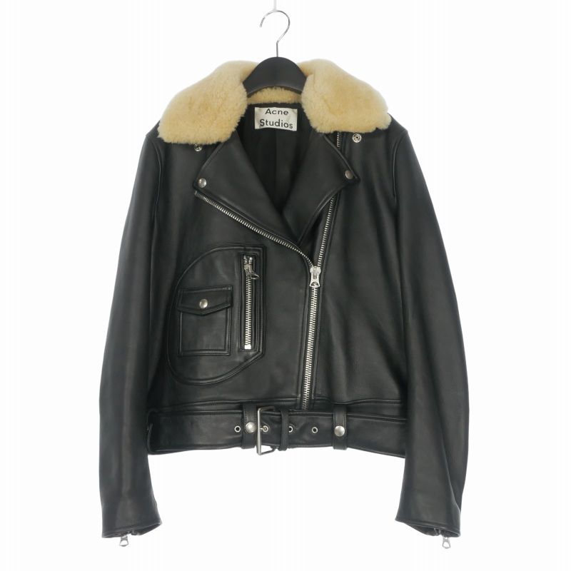 アクネ ストゥディオズ Acne Studios ムートン レザー ライダースジャケット ブルゾン 長袖 34 ブラック 黒 FN-WN-LEAT000006