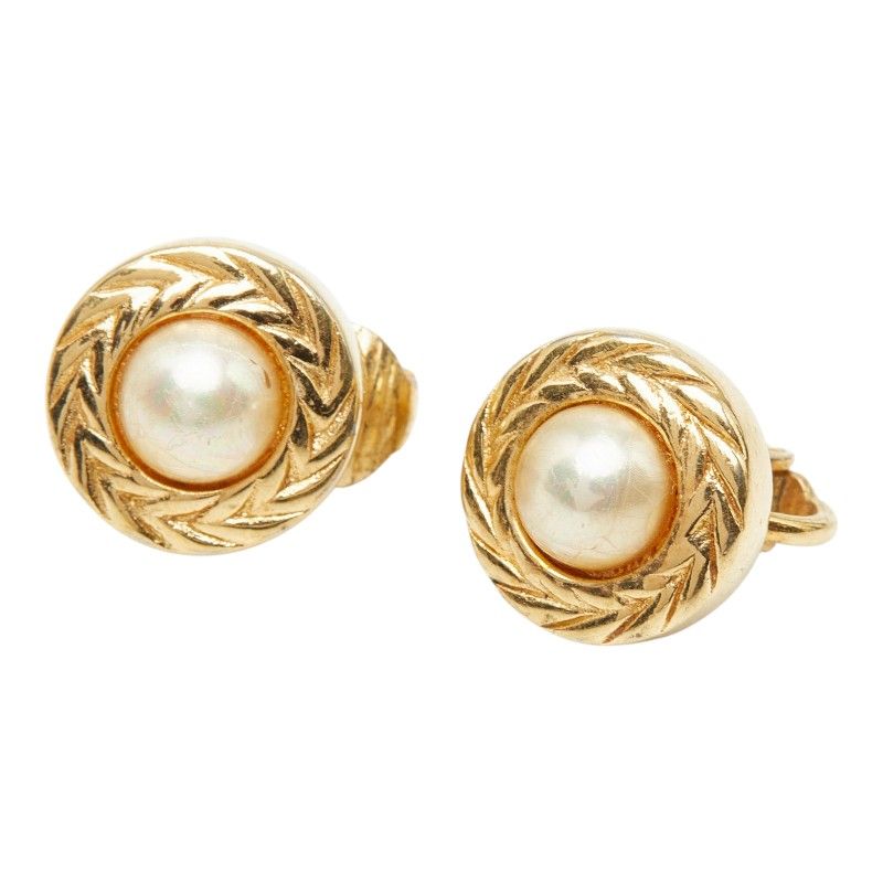 ディオール ラウンド イヤリング ゴールド フェイクパール メッキ GP レディース Dior【230-77307】