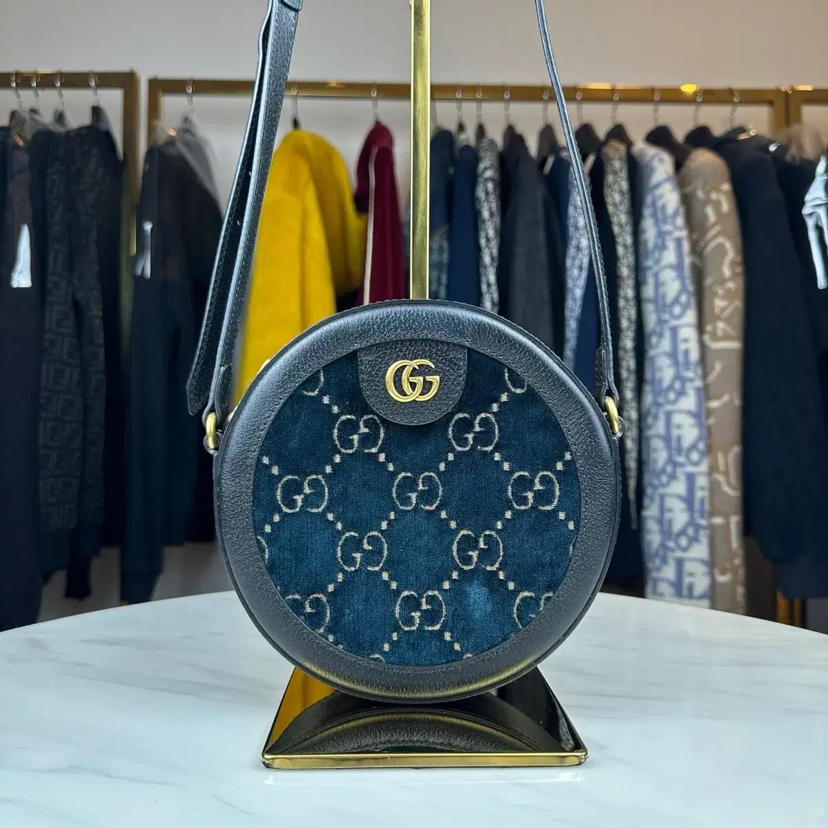 (百貨店購入) グッチ ツアーベルベット タンバリン ショルダー クロスバック