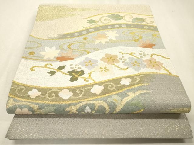 平和屋着物●爪掻き本綴れ　八寸名古屋帯　花唐草文　金銀糸　正絹　逸品　DABF2718fe