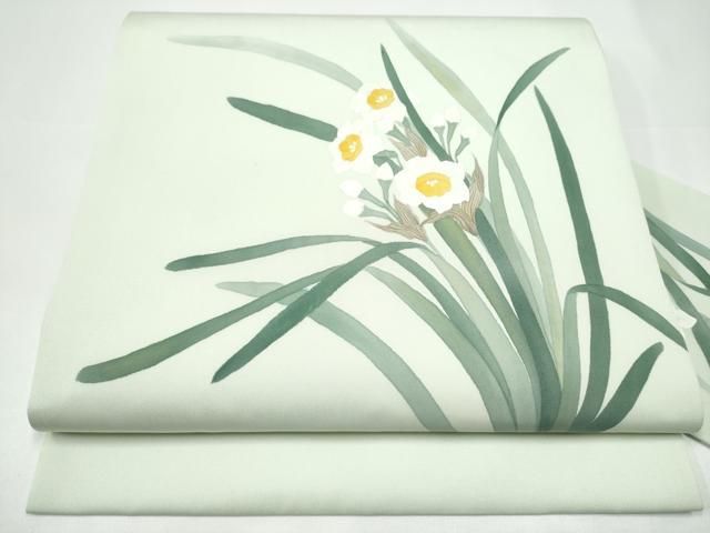 平和屋着物●塩瀬　九寸名古屋帯　ろうけつ染　草花文　正絹　逸品　CABH4819hy