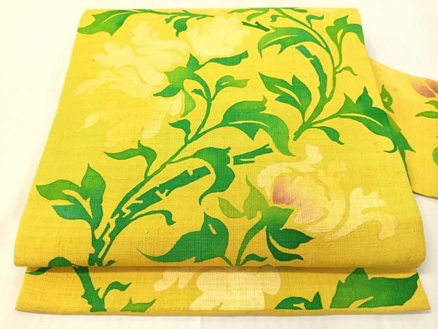 平和屋着物●九寸名古屋帯　紬地　ろうけつ染　更紗唐草文　正絹　逸品　CABH4493vp