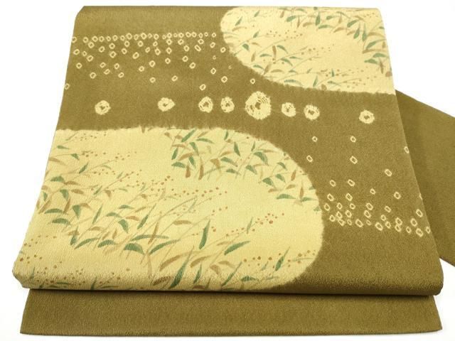 平和屋着物●九寸名古屋帯　絞り　枝葉文　正絹　逸品　CABH4828hy