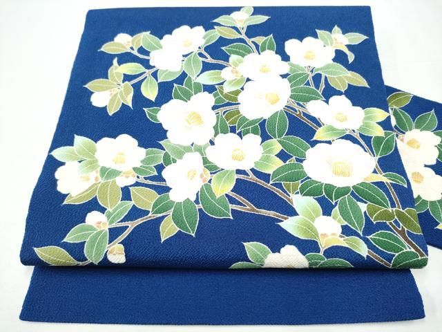 平和屋着物●九寸名古屋帯　友禅　枝椿　鬼しぼ縮緬　正絹　逸品　CABH4830hy