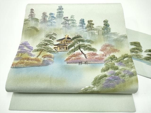 平和屋着物●九寸名古屋帯　手描き　金彩　鬼しぼ縮緬　正絹　逸品　CABH4842hy