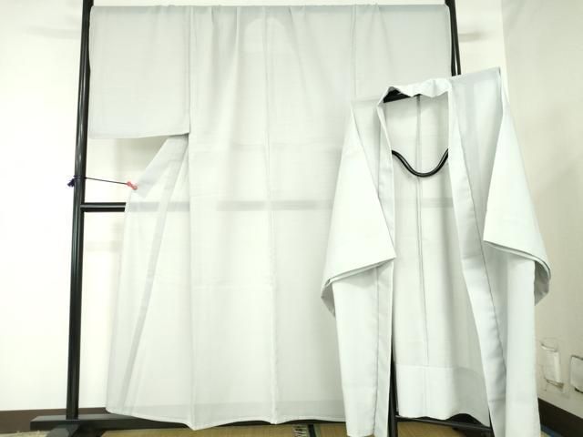 平和屋着物＊夏物　男性　色無地・羽織セット　紗　白花色　キングサイズ　洗える着物　DABH0271op