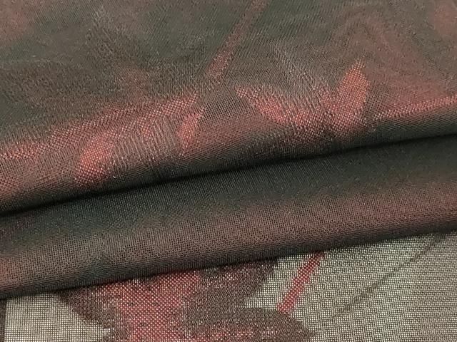 平和屋着物＊夏物　小紋　紗　枝葉文　黒地　正絹　逸品　DABG9825sf