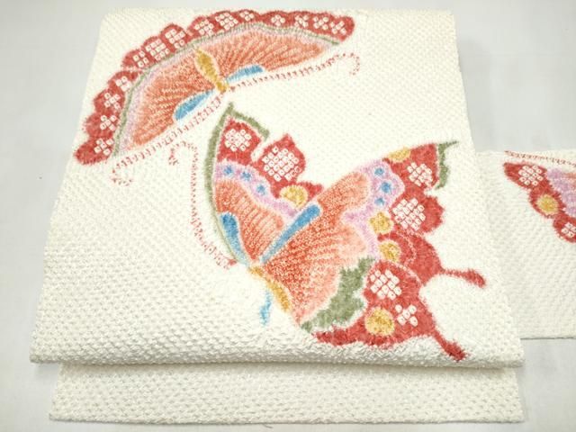 平和屋着物●名門　藤娘きぬたや・総絞り　九寸名古屋帯　舞蝶文　正絹　逸品　CABI9141hy