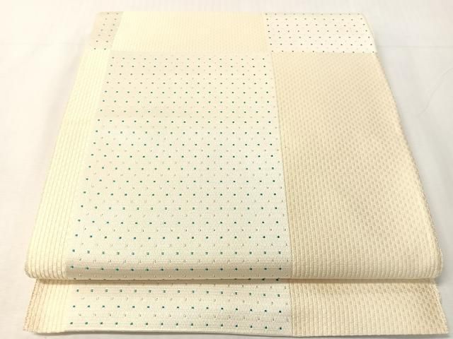 平和屋着物●八寸名古屋帯　市松文様　銀糸　正絹　逸品　未使用　CABJ0590vp