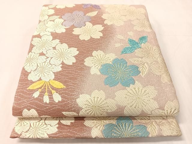 平和屋着物●両面　六通柄袋帯　モール　舞桜　金糸　正絹　逸品　CABJ0594vp