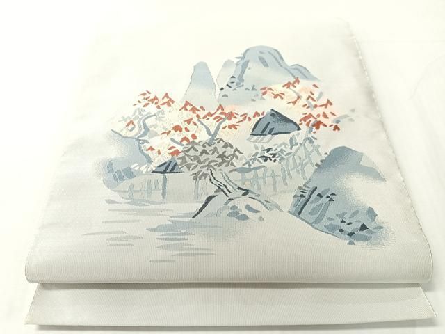 平和屋着物●爪掻き本綴れ　八寸名古屋帯　風景文　正絹　逸品　CABJ0598vp