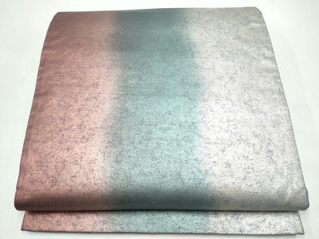 平和屋着物●全通柄袋帯　紬地　霞文　銀糸　正絹　逸品　CABJ4856hy