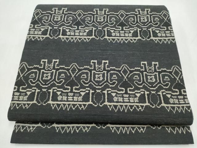 平和屋着物●全通柄袋帯 紬地 獅噛文長斑錦 正絹 逸品 CABJ4857hy