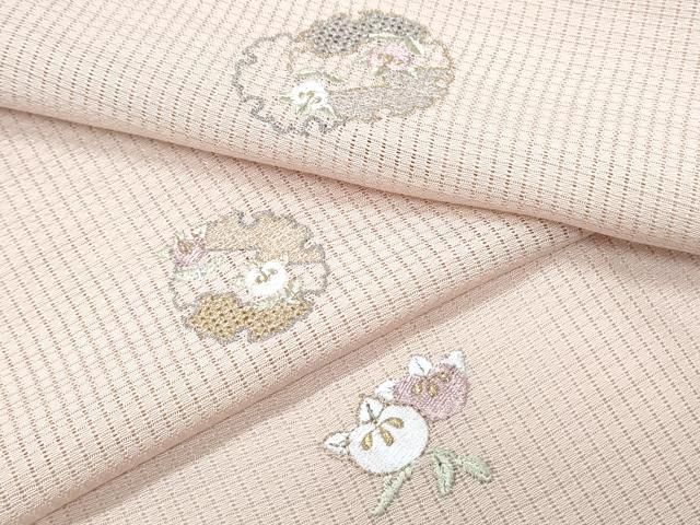 平和屋着物＊夏物　小紋　縦絽　総刺繍　雪輪花文　金銀糸　正絹　逸品　CABJ0907th