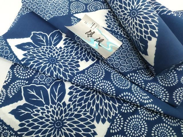 平和屋着物＊夏物　浴衣　反物　着尺　注染　菊　コーマ生地使用　綿　逸品　未使用　DABH2659zzz