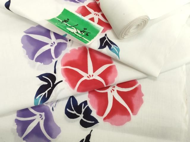 平和屋着物＊夏物　浴衣　反物　着尺　注染　朝顔　アサガオ　綿　逸品　未使用　DABH2670zzz