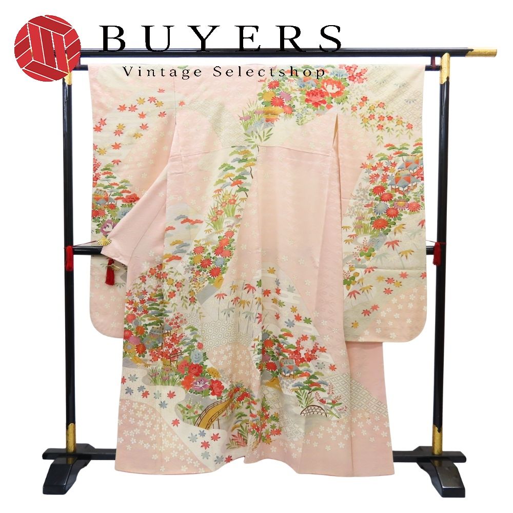 【中古】 振袖 正絹(金銀糸除く) 着丈約155cm 裄丈約64cm ピンク 成人式 和装 呉服 和服 きもの レディース 女性
