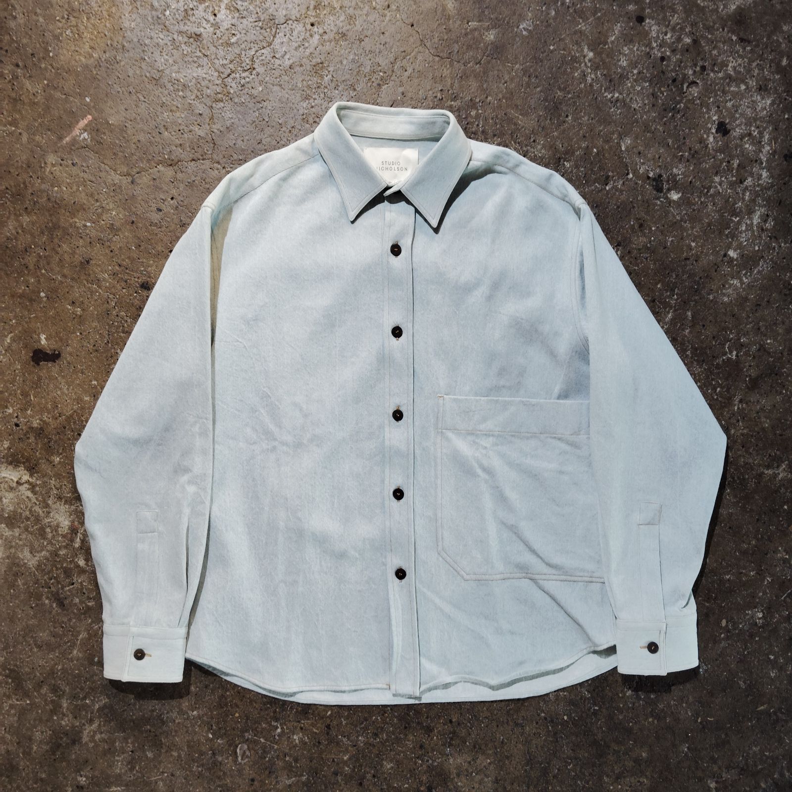 STUDIO NICHOLSON PRINCE BLEACHED DENIM SHIRT ICE BLUE スタジオニコルソン ブリーチ デニムシャツ