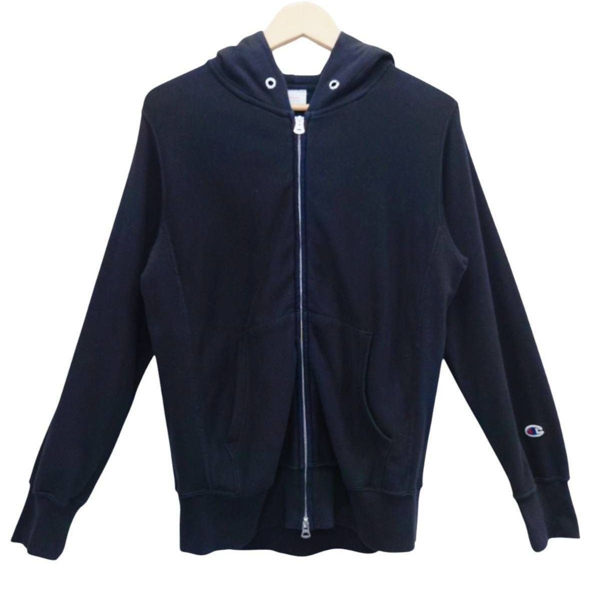 Champion チャンピオン リバースウィーブ フルジップ パーカー フーディー サイズM 黒 コットン100% 中国製 universalジップ ダブルジップ 目無し ブラック 古着