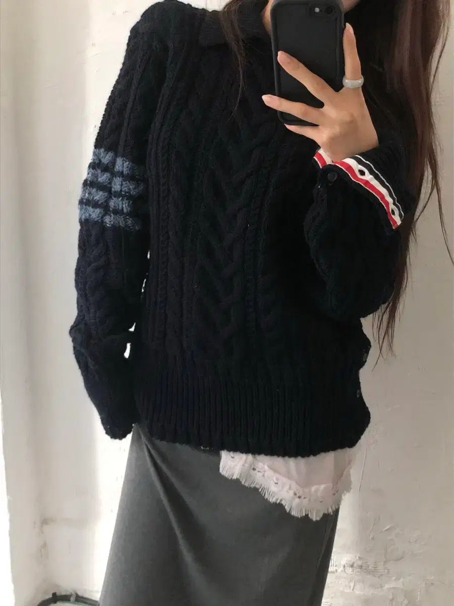 Thom Browne トム・ブラウン 20FW アランケーブル 斜めボーダー ツイード ニット