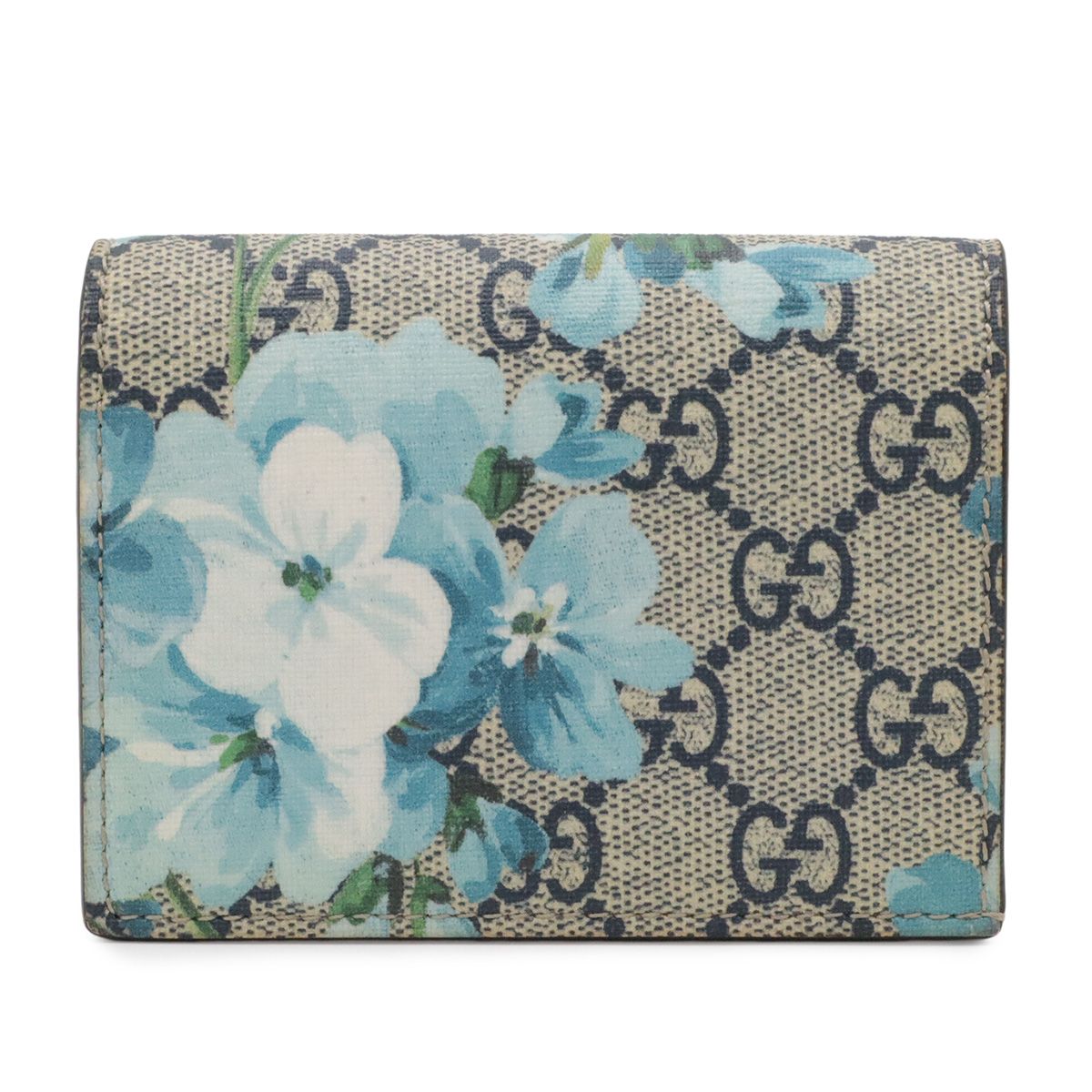 GUCCI グッチ GGブルームス GGスプリーム コンパクトウォレット 2つ折り財布 二つ折り フラワー 花柄 PVC ブルー系マルチ アウトレット品 546372