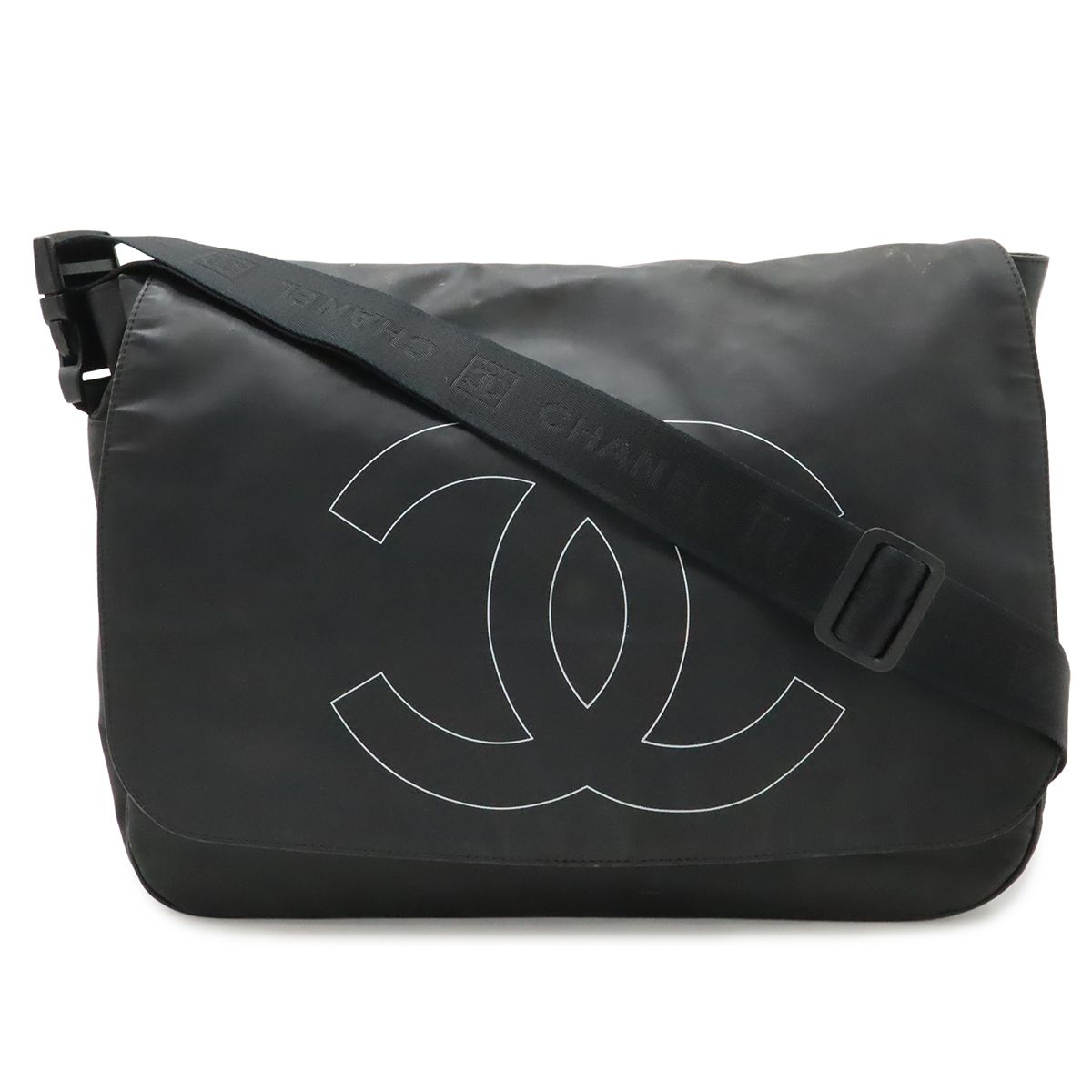 CHANEL シャネル スポーツライン ココマーク メッセンジャーバッグ ショルダーバッグ 斜め掛け ラバーコーティング ブラック 黒 A46093