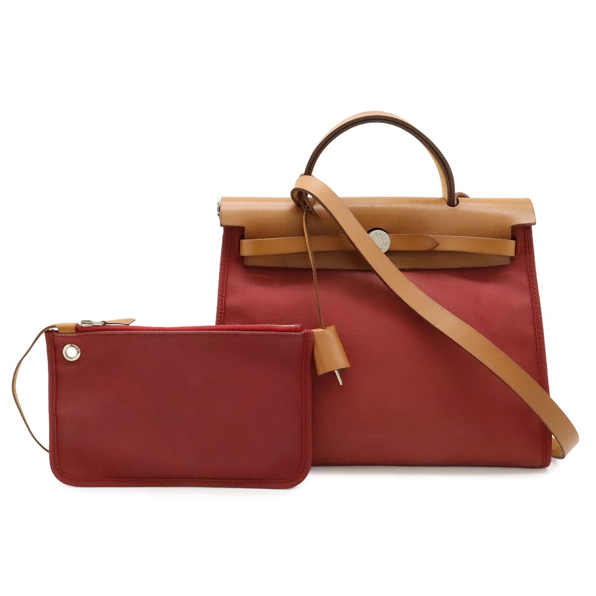 HERMES エルメス エールバッグ ジップPM ハンドバッグ 2WAY ショルダーバッグ トワルオフィシエ レザー レッド 赤 赤系 □N刻印 ポーチ付