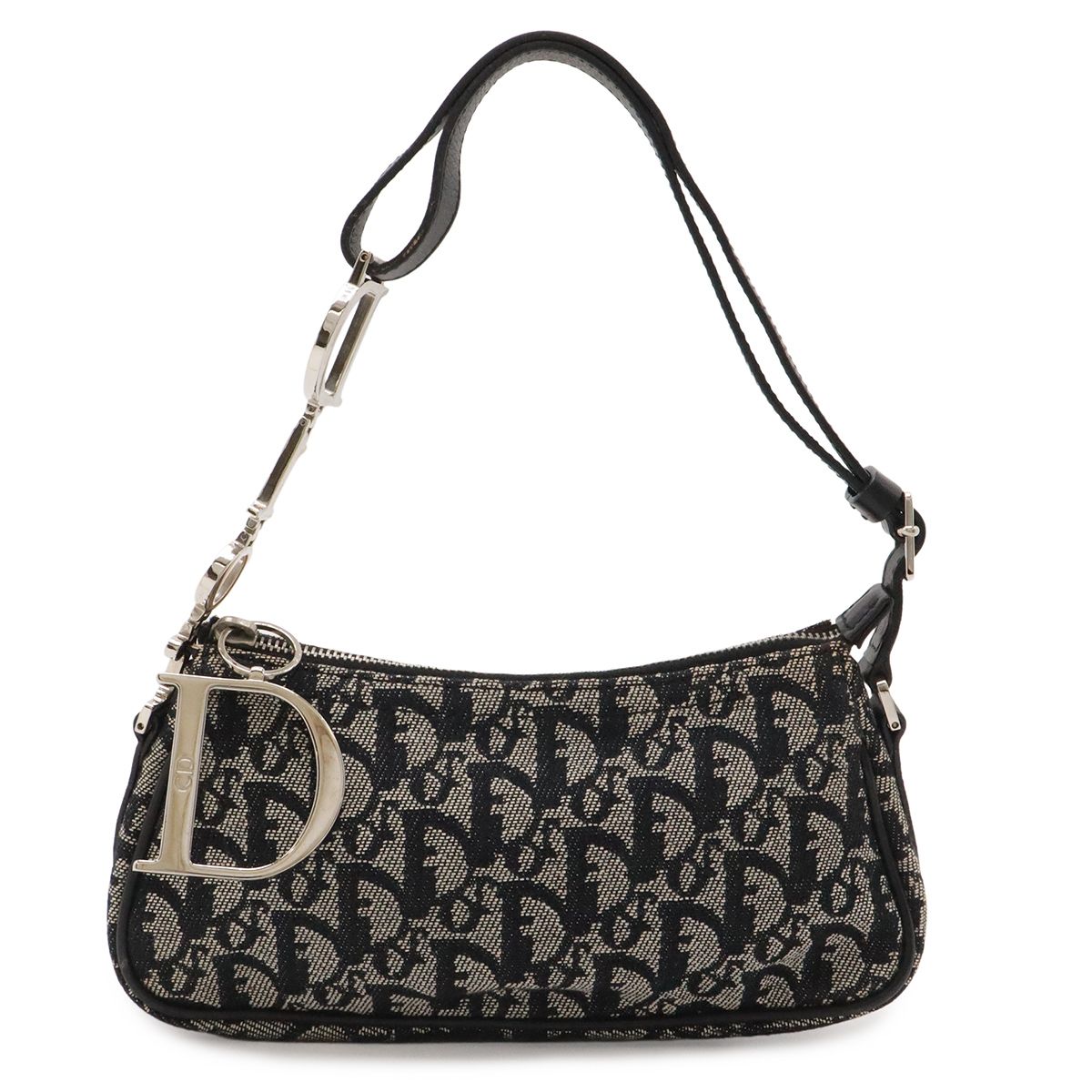 Christian Dior クリスチャン ディオール トロッター ショルダーバッグ ワンショルダー キャンバス レザー ネイビー 紺 シルバー金具