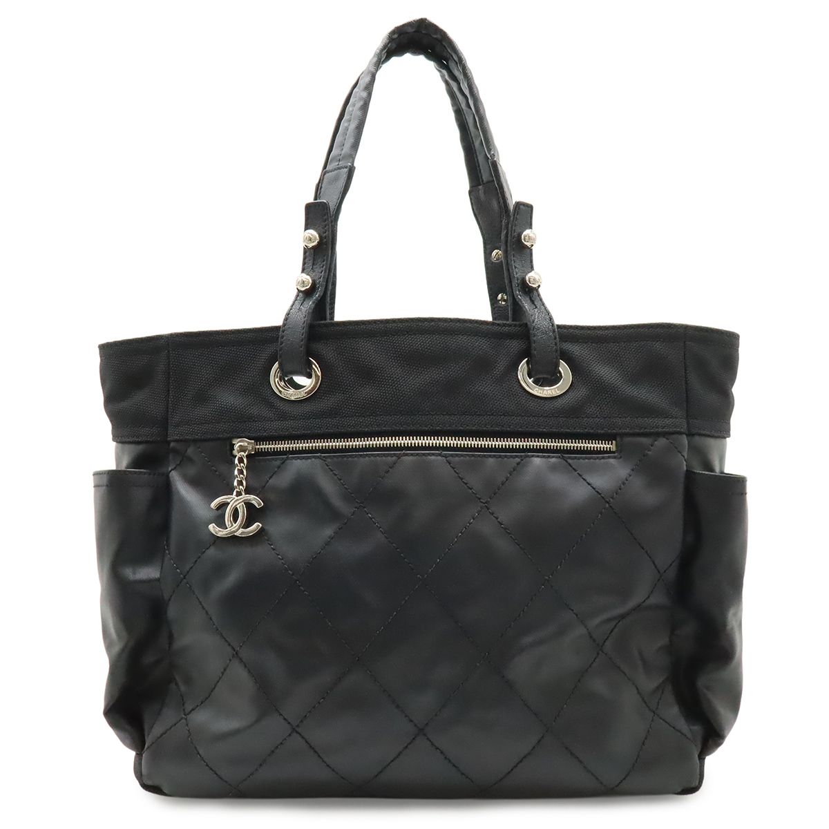 CHANEL シャネル パリビアリッツ トートGM トートバッグ ショルダーバッグ コーティングキャンバス ブラック 黒 シルバー金具 ポーチ欠品 A34210