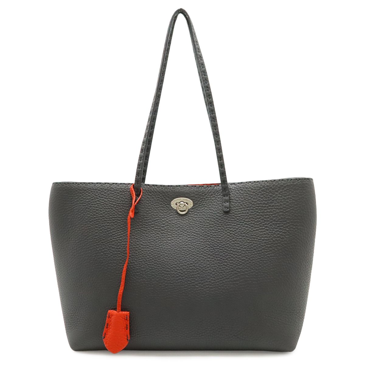 FENDI フェンディ カルラ セレリア トートバッグ ショルダーバッグ ショルダートート セミショルダー レザー グレー レッド 赤 シルバー金具 8BH257