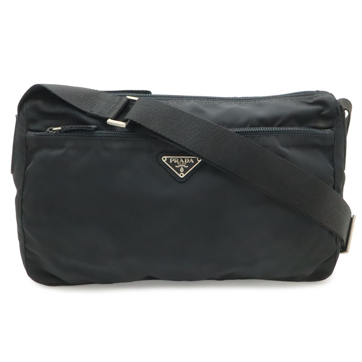 PRADA プラダ トライアングルロゴ ショルダーバッグ 斜め掛け ナイロン レザー NERO 黒 ブラック シルバー金具 B10140