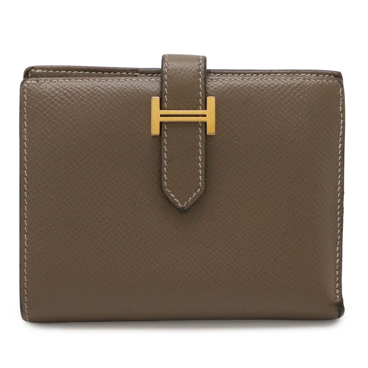 HERMES エルメス ベアンコンパクト 2つ折り財布 二つ折り財布 ヴォーエプソン レザー エトゥープ グレージュ系 ゴールド金具 D刻印
